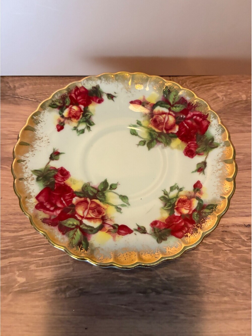 Vintage Royal Sealy China Japan Red Rose Gold Trim Decorative Plate Dish